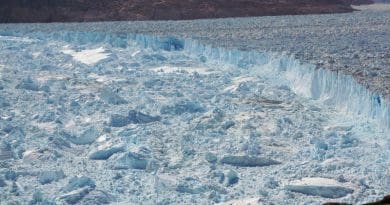 The Helheim Glacier is a possible analog for the future behavior of the much larger glaciers on Antarctica. CREDIT Knut Christianson