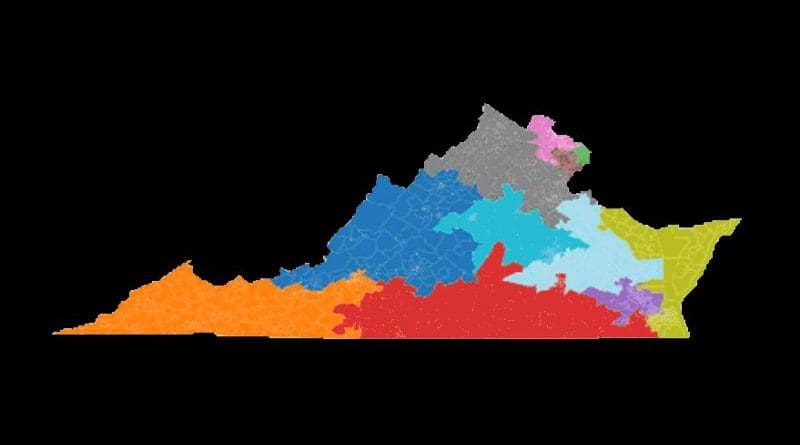 Visualization of sampled county-preserving Virginia Congressional voting districts, created with the ReCom method in Gerrychain. CREDIT Daryl DeFord, Washington State University