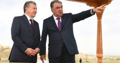 Uzbekistan President Shavkat Mirziyoyev with Tajikistan President Emomali Rahmon. Photo Credit: Tajik presidential administration