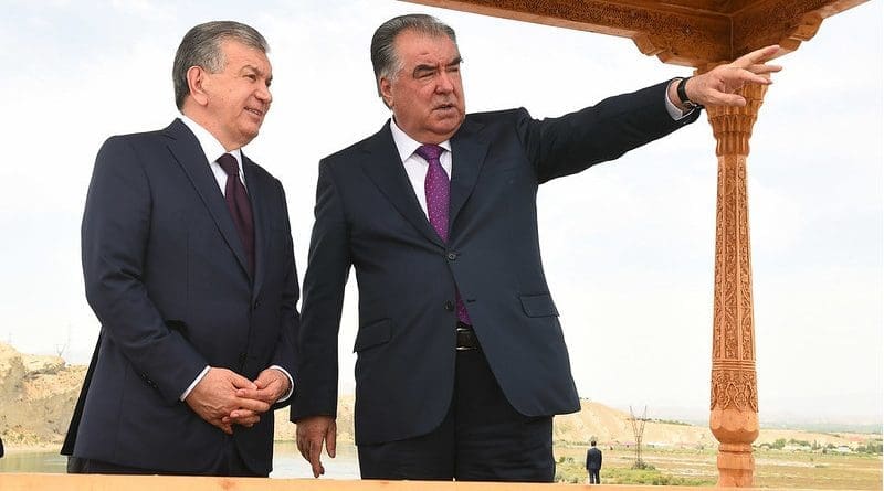 Uzbekistan President Shavkat Mirziyoyev with Tajikistan President Emomali Rahmon. Photo Credit: Tajik presidential administration
