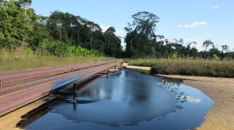 Oil spill from San Jacinto facility, Doce de Octubre indigenous community in the Tigre river basin, Loreto, Peru. CREDIT (Photo: Jean Pierre, OPIKAFPE)