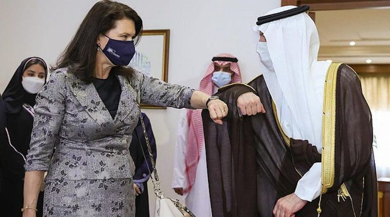 Swedish Foreign Minister Ann Linde meets Saudi Minister of State for Foreign Affairs Adel Al-Jubeir. (SPA)