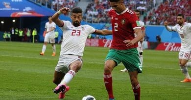 Achraf Hakimi (right) playing for Morocco at the 2018 FIFA World Cup. Photo Credit: Кирилл Венедиктов, Wikipedia Commons