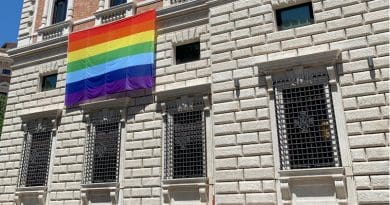 The U.S. Embassy to the Holy See celebrates Pride Month with the Pride flag on display during the month of June. Photo Credit: U.S. Embassy to the Holy See/Twitter