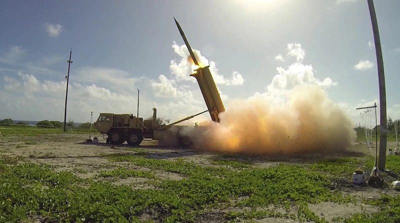 A Terminal High Altitude Area Defense interceptor is launched from a THAAD battery during a flight test conducted on Wake Island in the western Pacific. Photo Credit: Ben Listerman, DOD