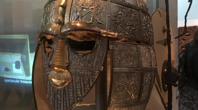 The famous Anglo-Saxon Sutton Hoo helmet from about 625 CE, part of the British Museum collection. Photo: Elissa Blake/University of Sydney CREDIT Photo: Elissa Blake/University of Sydney