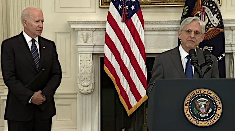 US President Joe Biden and Attorney General Merrick Garland. Photo Credit: Screenshot White House video