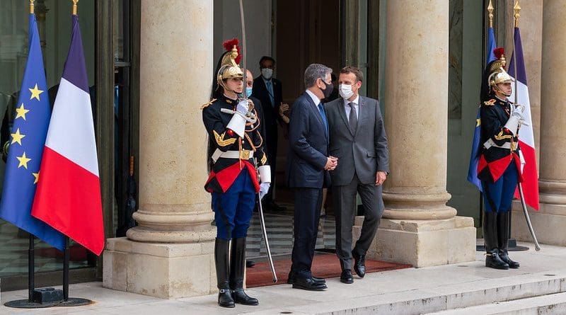 Secretary of State Antony J. Blinken meets with French President Emmanuel Macron, in Paris, France on June 25, 2021. [State Department Photo by Ron Przysucha/ Public Domain]