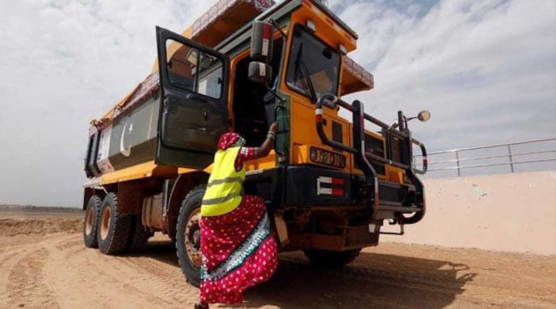 A woman prepares to drive a dump truck in Pakistan's Thar Desert (Photo supplied)