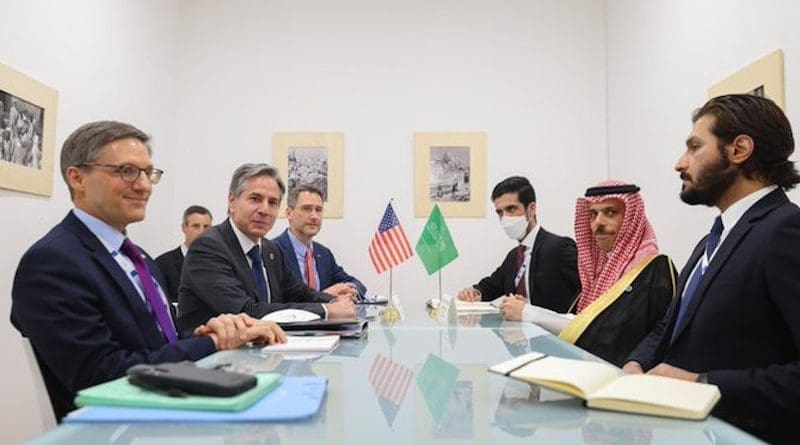 Saudi Arabia's Prince Faisal bin Farhan and US' Antony Blinken meet on the sidelines of the G20 Foreign Affairs Ministers' meeting. (SPA)
