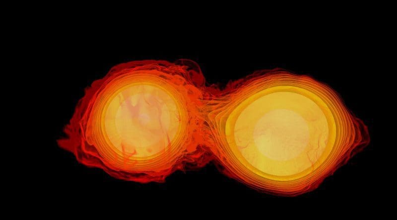 An image of two neutron stars colliding. CREDIT Image: NASA