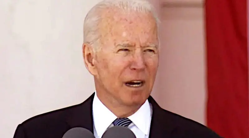 President Joe Biden speaks during a Memorial Day commemoration at Arlington National Cemetery, Va., May 31, 2021. Photo Credit: DOD Screenshot