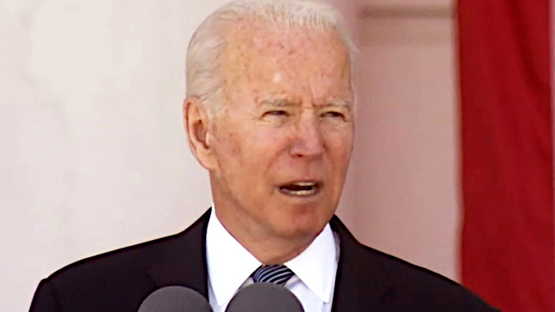 President Joe Biden speaks during a Memorial Day commemoration at Arlington National Cemetery, Va., May 31, 2021. Photo Credit: DOD Screenshot