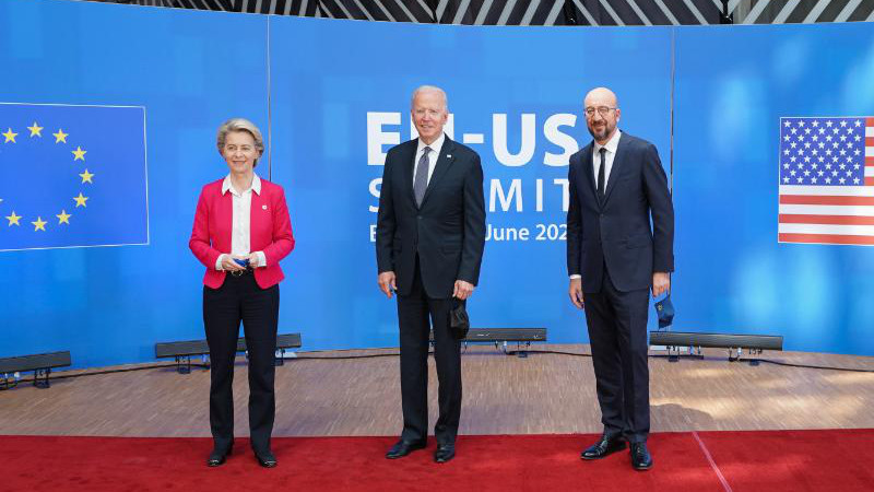 European Commission President Ursula Gertrud von der Leyen with US President Joe Biden and Charles Yves Jean Ghislaine Michel, President of the European Council. Photo Credit: The White House