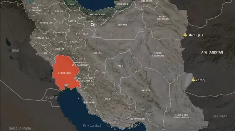 Location of Khuzestan in Iran. Credit: HRW
