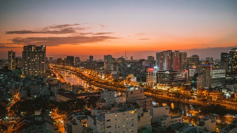 Vietnam Me Ho Chi Saigon Twilight Cityscape