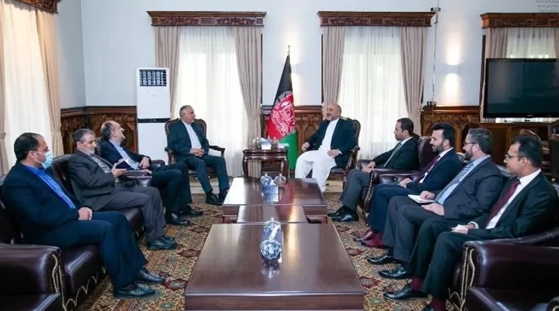 Foreign Minister of Afghanistan Mohammad Hanif Atmar with Iranian foreign minister's special envoy for Afghanistan, Mohammad Ebrahim Taherian. Photo Credit: Tasnim News Agency