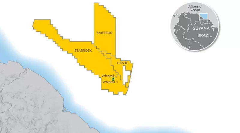 Location of Whiptail in the Stabroek Block offshore Guyana. Credit: ExxonMobil