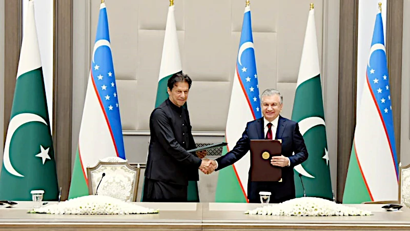 Pakistan's Prime Minister Imran Khan with Uzbekistan's President Shavkat Mirziyoyev in Tashkent. Photo Credit: Pakistan PM Office