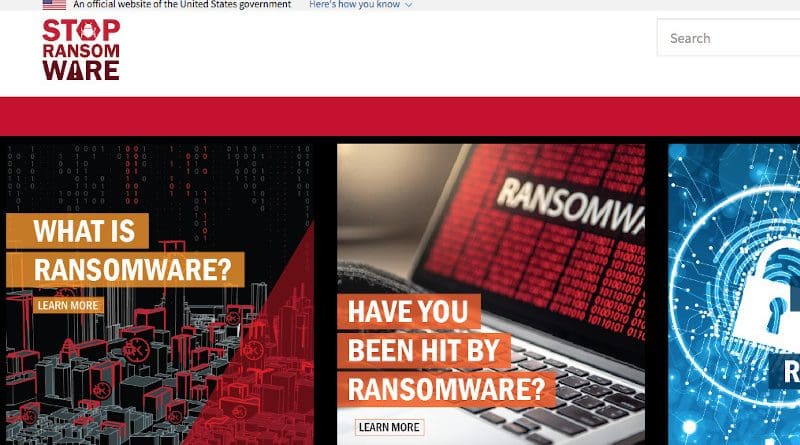 Screenshot of StopRansomware.gov website.