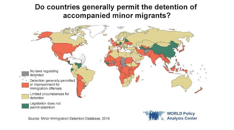 Map showing existing laws regarding the detention of minor migrants across the world CREDIT Minor Immigration Detention Database 2018