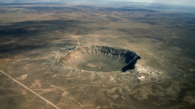 Meteor Crater, Arizona. This crater is the result of an impact of a 50m meteor, whereas the impacts described in the current work may have been hundreds of times bigger. CREDIT Credit: Dr Dale Nations, AZGS.