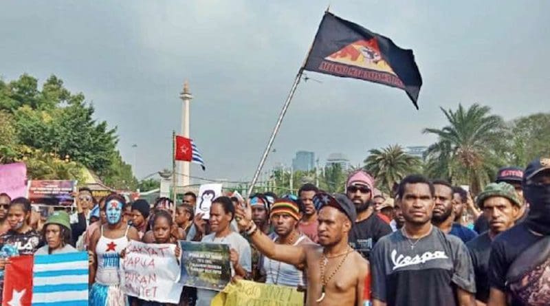 Papuan students rally in Jakarta in August 2019 to protest against the arrest of 40 students in Surabaya in East Java province several days earlier. (Photo supplied)