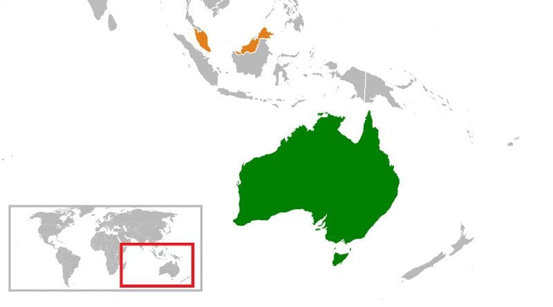 Locations of Australia and Malaysia. Credit: Wikipedia Commons