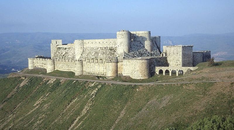 Crusader castle Krak Des Chevaliers in Syria. Photo Credit: Gianfranco Gazzetti / GAR, Wikipedia Commons