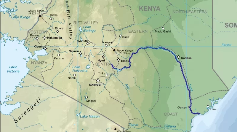 Location map of the River Tana in Kenya. Credit: Wikipedia Commons