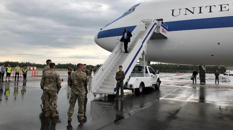 Secretary of Defense Lloyd J. Austin III arrives in Fairbanks, Alaska, beginning a weeklong trip to the Indo-Pacific region. Austin will meet with local military and civilian leaders. Photo Credit: Jim Garamone, DOD