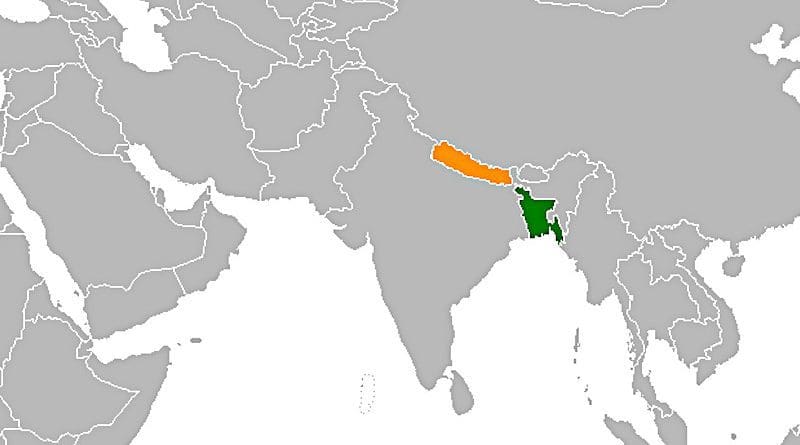 Location of Bangladesh (green) and Nepal. Credit: Wikipedia Commons