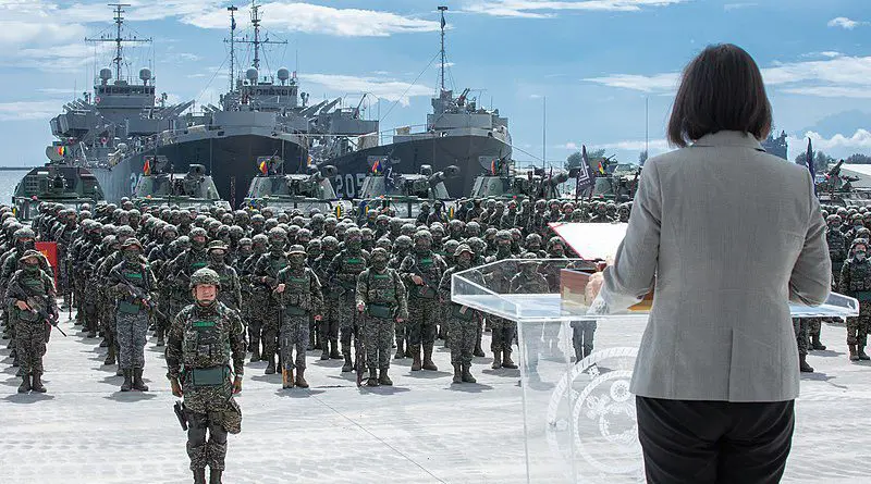 Taiwanese President Tsai Ing-wen reviews a Republic of China Marine Corps battalion in Kaohsiung in July 2020. (Photo via Ministry of National Defense of the Republic of China)