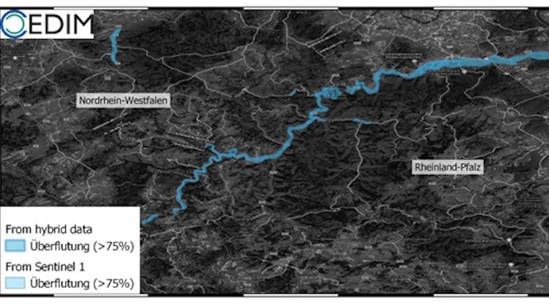 Estimated flooded area (> 75% of the area affected) in the district of Ahrweiler and in particular along River Ahr. (Figure: Andreas Schäfer, CEDIM/KIT) CREDIT: Andreas Schäfer, CEDIM/KIT