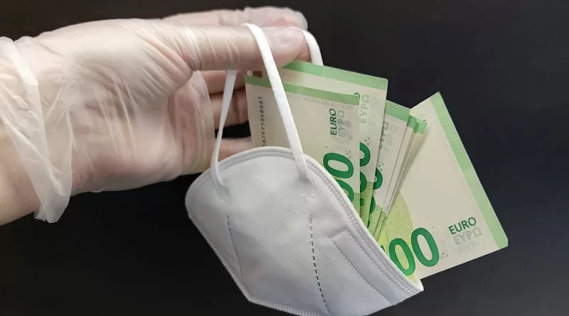 currency cash banknote euros covid-19 coronavirus Mask Money Cash Mouth Guard Euro Bribery