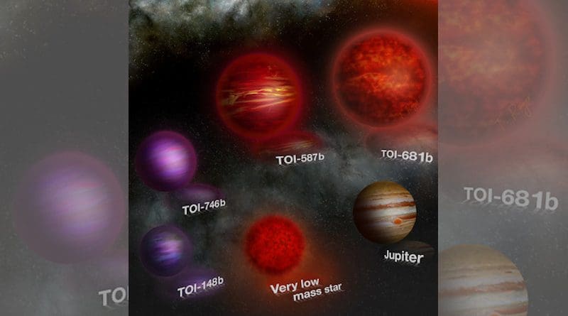 This artist’s illustration represents the five brown dwarfs discovered with the satellite TESS. These objects are all in close orbits of 5-27 days (at least 3 times closer than Mercury is to the sun) around their much larger host stars. CREDIT: © 2021 Creatives Commons Attribution-NonCommercial-ShareAlike 4.0 International (CC BY-NC-SA 4.0) - Thibaut Roger - UNIGE