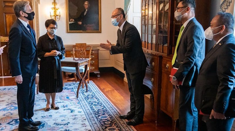 Secretary of State Antony J. Blinken meets with Indonesian Foreign Minister Retno Marsudi at the U.S. Department of State in Washington, D.C., on August 3, 2021. [State Department photo by Ron Przysucha/ Public Domain]