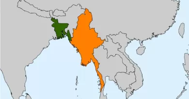 Locations of Bangladesh (green) and Myanmar (Burma). Credit: Wikipedia Commons