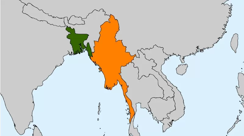 Locations of Bangladesh (green) and Myanmar (Burma). Credit: Wikipedia Commons