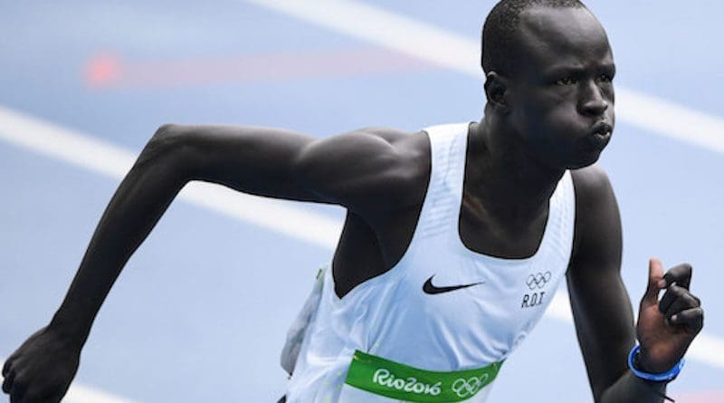 South Sudanese refugee, Yiech Pur Biel, runs the 800-metres for the Refugee Olympic Team in Rio. (August 2016) © UNHCR/Benjamin Loyseau