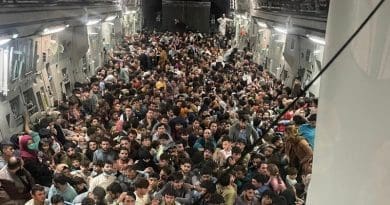 A C-17 evacuating around 640 passengers out of Kabul, Afghanistan on August 15, 2021. Photo Credit: Air Mobility Command Public Affairs, USAF, Wikipedia Commons