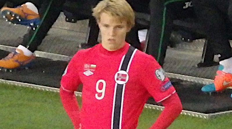 File photo of Martin Odegaard on his competitive debut for Norway in 2014. Photo Credit: Kjetil Eggen, Wikipedia Commons