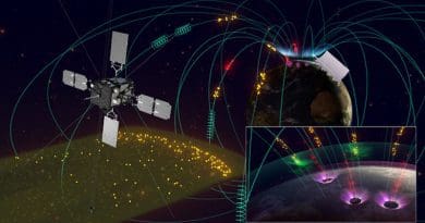 In geospace, the Arase satellite observes chorus waves and energetic electrons, while on the ground, EISCAT and optical instruments observe pulsating aurorae and electron precipitation in the mesosphere. CREDIT: the ERG science team
