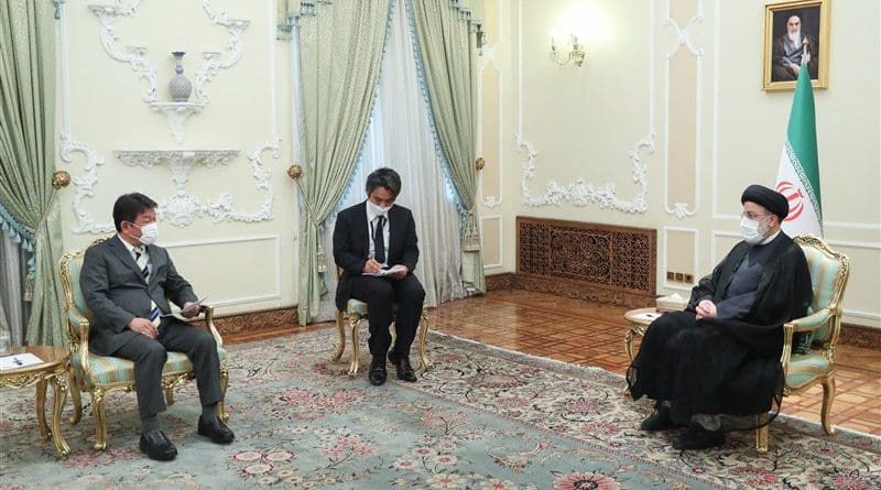 Iranian President Ebrahim Raisimt meet withJapanese Foreign Minister Motegi Toshimitsu in Tehran. Photo Credit: Tasnim News Agency