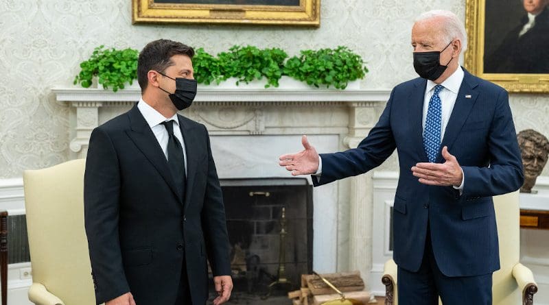 US President Joe Biden with Ukraine's President Volodymyr Zelenskiy at the White House. Photo Credit: The White House