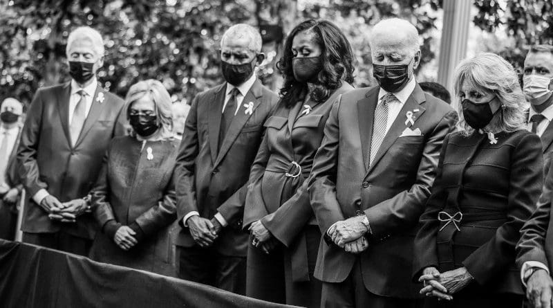 Former President Bill Clinton, former First Lady Hillary Clinton, former President Barack Obama, former First Lady Michelle Obama, President Joe Biden, First Lady Jill Biden attend the annual 9/11 Commemoration Ceremony at the National 9/11 Memorial and Museum on September 11, 2021 in New York. Photo Credit: The White House