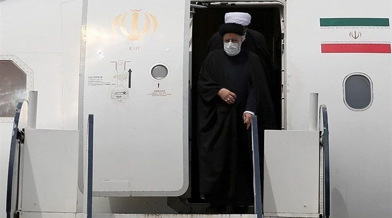 Iran's President Ebrahim Raisi departs plane. Photo Credit: Tasnim News Agency