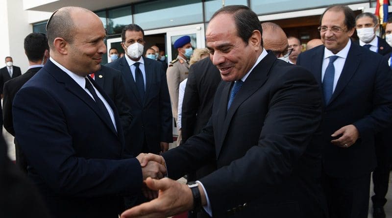 Israel's Prime Minister Naftali Bennett with Egypt's President Abdel Fattah El-Sisi. Photo Credit: Israel Government Press Office