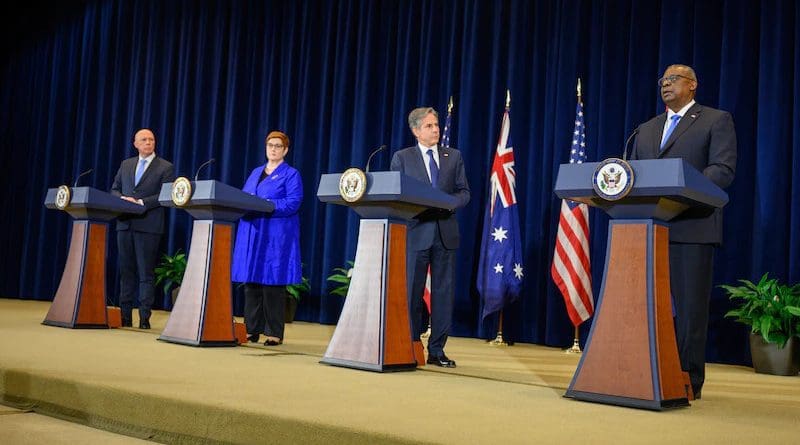 Australian Defense Minister Peter Dutton, Australian Foreign Minister Marise Payne, Secretary of State Antony Blinken and Secretary of Defense Lloyd J. Austin III hold a press conference on the recommendations of the Australia-U.S. Ministerial Consultations at the State Department, Sept. 16, 2021. Photo Credit: Air Force Staff Sgt. Jackie Sanders, DOD