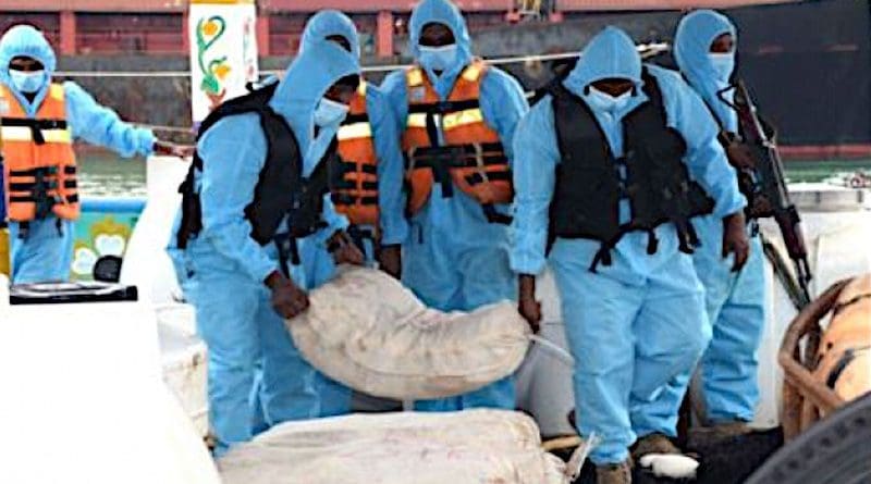 Sri Lanka Navy intercepts foreign fishing vessel carrying heroin in international waters. Photo Credit: Sri Lanka Navy